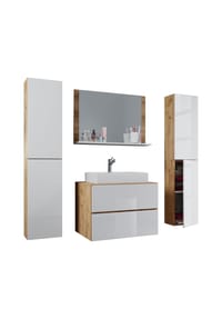 VCM. - 5-tlg. Waschplatz Waschtisch | Waschbecken Unterschrank Breite 80 cm | Badmöbel Set mit Schubladen Drehtüren Spiegel | Lendas XL - Anthrazit