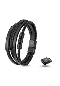 S&T DESIGN - Herren Lederarmband geflochten - schwarz