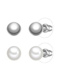YOKOAMii - Damen Set (Ohrringe 2er) aus Metall-Legierung in Silber mit Muschelkernperle - weiß