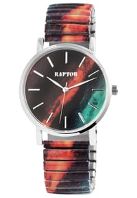 RAPTOR Raptor - Damen Quarz Armbanduhr colorful mit Edelstahlzugarmband - Mineralglas - beige-rot-silber
