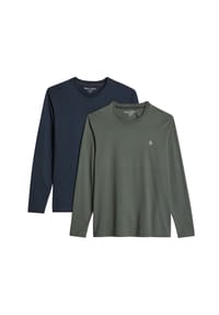Marc O'Polo - Herren Langarmshirt, 2er Pack - Longsleeve, Rundhals, Organic Cotton, Shaped Fit - Dunkelblau/Dunkelgrün