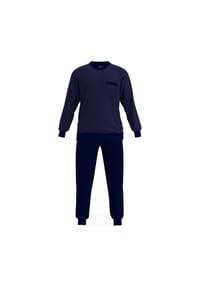 GÖTZBURG - Herren Schlafanzug - Valencia, lang, Frottee, Rundhals, Bündchen, Pyjama - Blau