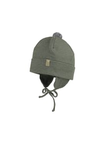 maximo® - GOTS BABY-Mütze, Umschlagrand Ringeljersey, Ohrenklappen, Bindeband, - bordeaux-hellbraun