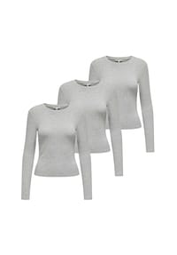 ONLY® - Damen Langarmshirt 3er Pack - ONLRILEY O-NECK TOP, Longsleeve, Rundhals, Cotton Stretch - Ecru