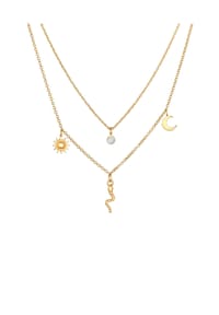 elli. PREMIUM - Halskette Layer Mondstein Sonne Mond Schlange 925 Silber - Gold