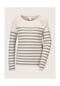 MADELEINE - Eleganter Wollpullover mit Ringelmuster - perlweiß / steingrau