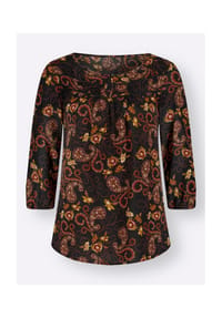 Witt - Druckbluse - schwarz-ocker-bedruckt