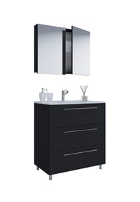 VCM. 3-tlg. Waschplatz Waschtisch | Waschbecken Unterschrank Breite 80 cm | Badmöbel Set stehend mit drei Schubladen Spiegelschrank | Badinos