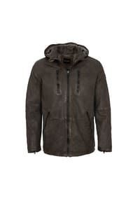 JILANI - Herren Lederjacke Lammnappa Kapuze olivebraun - olivebraun