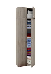 VCM. - Holz Kleiderschrank | Schrank  mit 6 Fächern und Drehtüren | erweiterbar | Maße ca B. 70 x  H. 218 x T. 40 cm - Vandol - Buche
