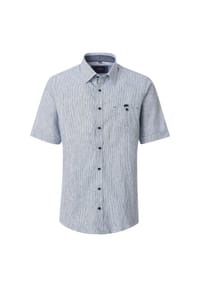 CASAMODA - Herren Leinenhemd kurzarm gestreift Casual Fit - Blau