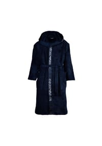 EMPORIO ARMANI - Herren Frottier-Bademantel mit Kapuze - SPONGE, Bindegürtel, Baumwolle - Blau