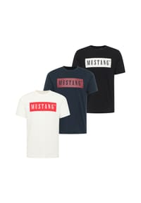MUSTANG® - Herren T-Shirt 3er Pack - Austin, Big Logo, Bio-Baumwolle, Single Jersey - 2xSchwarz/Dunkelblau