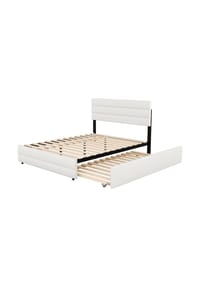 KOMHTOM - Plattformbett 140x200, Leinen beige, mit 2 Schubladen & Stauraum – ohne Matratze - Beige