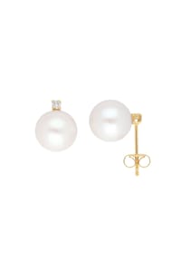 Adelia's - Adelia's Damen Perlen Ohrstecker Ohrringe 585 Gold ( 14K ) mit 2 Brillanten ( 0,05 ct ) - gold