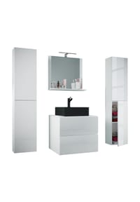 VCM. - 5-tlg. Waschplatz Waschtisch | schwarzes Waschbecken Unterschrank Breite 60 cm |  Badmöbel Set mit Schubladen Drehtüren Spiegel | Lendas S BL - Anthrazit