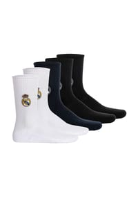 Real Madrid - Unisex Socken, 5er Pack - Tennis Embroidery Socks, Emblem-Logo gestickt, Baumwollmischung, einfarbig - Weiß