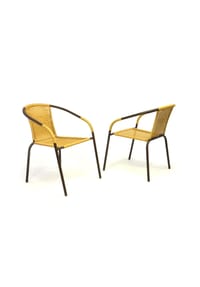 VCM. - 2er Set Bistrostuhl Stapelstuhl Balkonstuhl Gartenstuhl | beige hellbraun |  Poly-Rattan | Maße H. 73x B. 53x T. 60 cm - Gelb