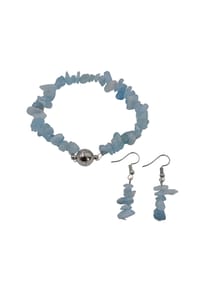 Steuer Modeschmuck - Set Armband Ohrringe Metall Aquamarine - hellblau