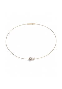 DI PERLE® DI PERLE Schmuckkollektion - Süßwasser Zuchtperlen Halskette Collier aus Edelstahl vergoldet, 45 cm, 1-fach, 2 Perlen - weiß