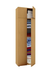 VCM. - Holz Kleiderschrank | Schrank  mit 6 Fächern und Drehtüren | erweiterbar | Maße ca B. 70 x  H. 218 x T. 40 cm - Vandol - Buche