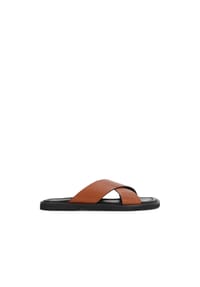kazar - Braune Leder Slides mit breiten Schnürchen - Braun