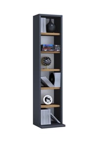 VCM. - Holzregal stehend | platzsparender CD Schrank für 102 CDs oder 36 DVDs | Maße: H. 92 x B. 21 x T. 20 cm | Elegantes DVD Regal stehend | Blu-Ray Regal | CD Regal - Elementa - Anthrazit / Honig-Eiche