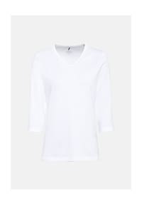 olsen - Basic-Shirt, reine Baumwolle, verzierter V-Ausschnitt, für Damen - 10000 WHITE
