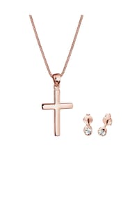 elli. - Schmuckset Kette Stecker Kreuz 925 Sterling Silber, Mit Kristallen Von Swarovski® - Gold