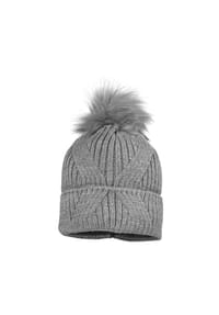 maximo® - KIDS GIRL-Mütze, Umschlag Pompon, Vollfutter - mittelgraumeliert