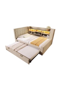KOMHTOM - Polsterbett 90x200 cm mit Ausziehbett in Beige - Beige