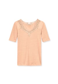 MADELEINE - Kurzarm-Shirt aus Leinen mit feinem Spitzen-Akzent - himmelblau