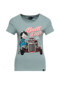 QUEEN KEROSIN - T-Shirt mit Hotrod-Print-Motiv Built It Up! - grün