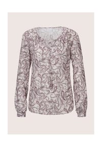 MADELEINE - Rundhals-Bluse mit Unikat-Print - wollweiß / blassrosa / rubinrot