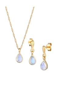 elli. PREMIUM - Schmuckset Mondstein Tropfen Kette Ohrhänger 925 Silber - Gold
