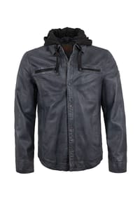 redpoint - Herren Lederjacke Lammnappa Kapuze blau-anthra - anthrazit-blau