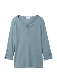 TOM TAILOR - Shirt, 7/8-Ärmel, Henley-Ausschnitt, für Damen - GREEN OFFWHITE