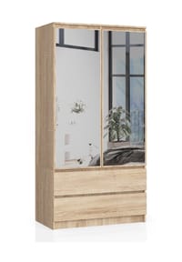 Akord - Kleiderschrank S90 mit 2 Türen, 2 Schubladen und 4 Einlegeböden - artisan-eiche/weiß