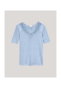 MADELEINE - Kurzarm-Shirt aus Leinen mit feinem Spitzen-Akzent - himmelblau