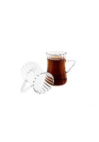 mulex® - 6-tlg Teegläser mit Henkel aus Borosilikatglas, 200 ml, Riffle-Design - Transparent 6-tlg
