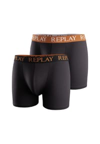 REPLAY - Herren Boxer Shorts, 2er Pack - Trunks, Cotton Stretch - Blau/Schwarz