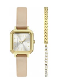 ARMANI EXCHANGE N/A - Armani Exchange Damen-Geschenkset mit drei Zeigern, nackter Lederuhr und Armband, AX7172SET - Gold