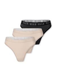 ELLE - Tanga, 3er-Pack, Logo-Bund, für Damen - 000 BLACK