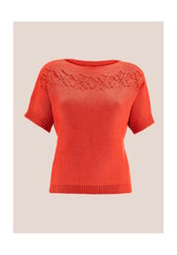 MADELEINE - Halbarm-Pullover aus Baumwolle und Leinen - blutorange
