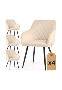 Akord - VELTO Gesteppte Esszimmerstühle aus Samt, 4er-Set - beige