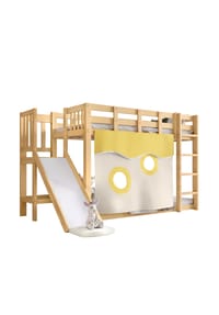 KOMHTOM - Etagenbett 90x200cm mit Bettvorhang und Rutsche, Natur - Naturfarben