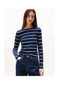 TOMMY Jeans - Langarmshirt, Label, Rippstruktur, für Damen - 0 0A6 DARK NIGHT