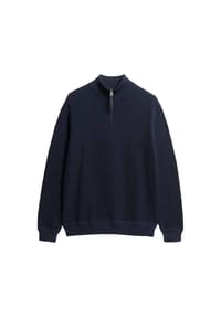 Superdry. - Herren Strickpullover mit Zip-Stehkragen - Cotton Texture Henley, Pullover, einfarbig - Dunkelblau