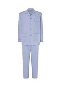 El Búho NOCTURNO® - Herren Premium-Schlafanzug, Reverskragen, Popeline-Stoff, hellblau kariert - hellblau