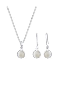 elli. - Schmuckset Kette Anhänger Mondstein Edelstein 925 Silber - Gold